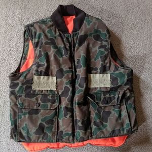 Green camo, blaze orange reversible down vest